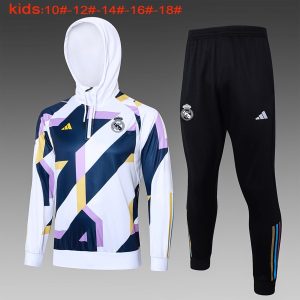 Tuta Con Cappuccio Bambino Real Madrid 2024 2025 Bianco Blu