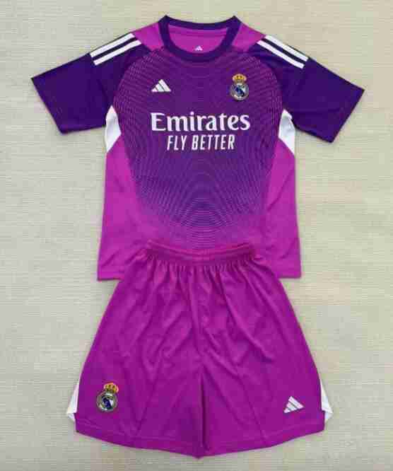 Maglia Calcio Real Madrid Set Bambino Portiere 2025 2026 Porpora