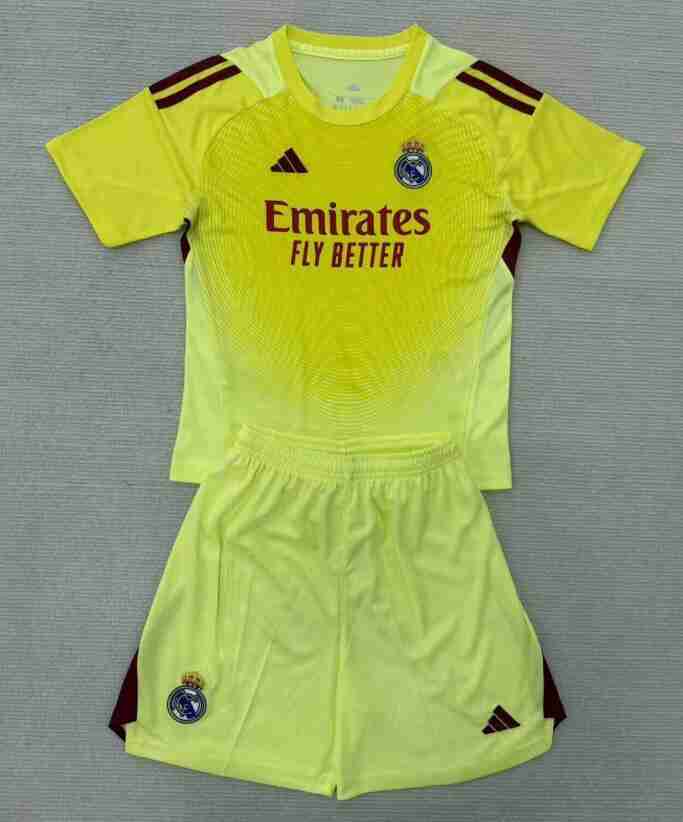 Maglietta Calcio Real Madrid Set Bambino Portiere 2025 2026 Giallo