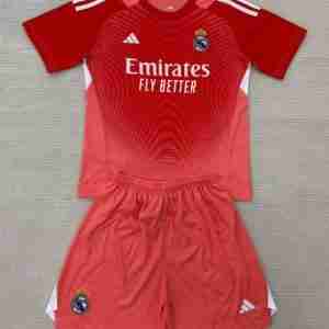 Maglietta Calcio Real Madrid Set Bambino Portiere 2025 2026 Rosso