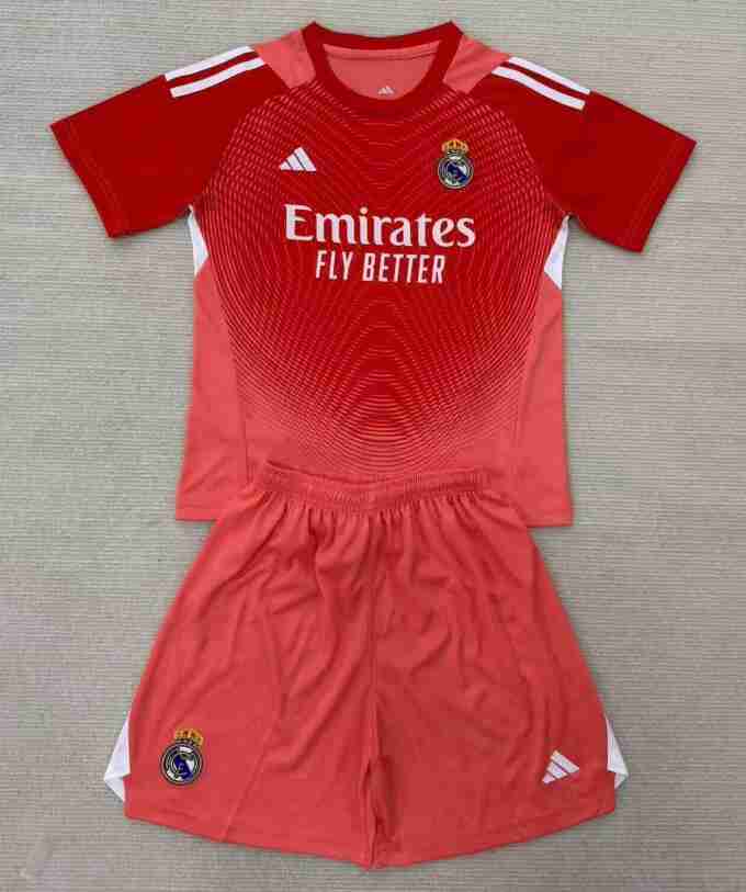 Maglietta Calcio Real Madrid Set Bambino Portiere 2025 2026 Rosso