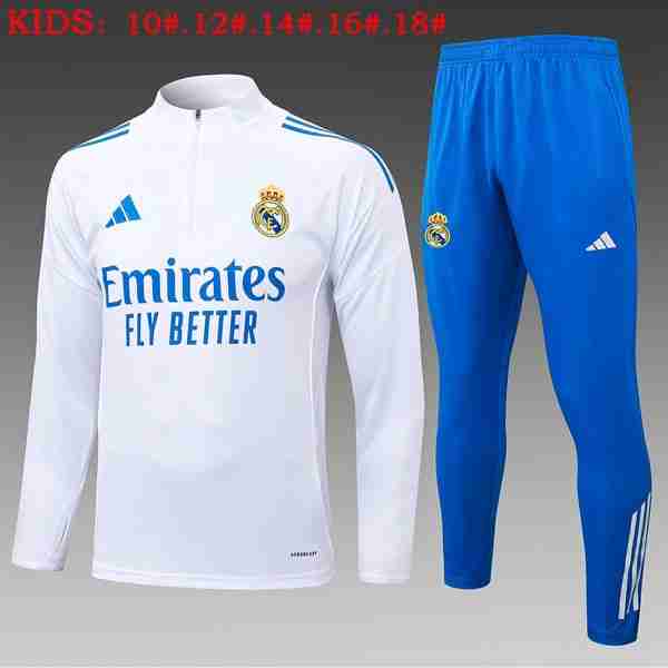 Ninos Sudadera De Training Real Madrid 2025-2026 Blanco 5 Felpa Allenamento Bambino Real Madrid 2025 2026 Bianco Blu