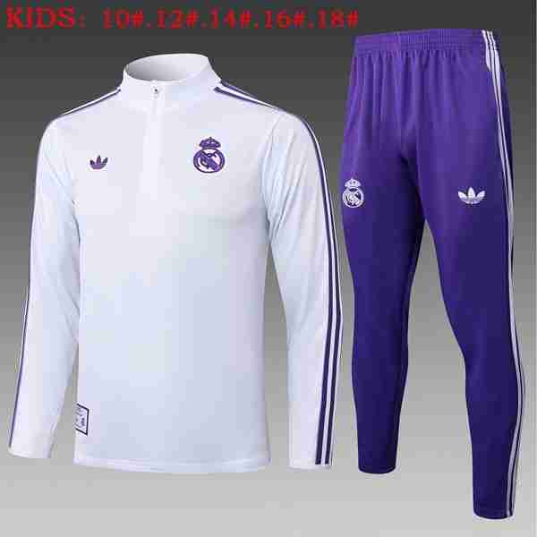 Ninos Sudadera De Training Real Madrid 2025-2026 Blanco 8 Felpa Allenamento Bambino Real Madrid 2025 2026 Bianco Porpora