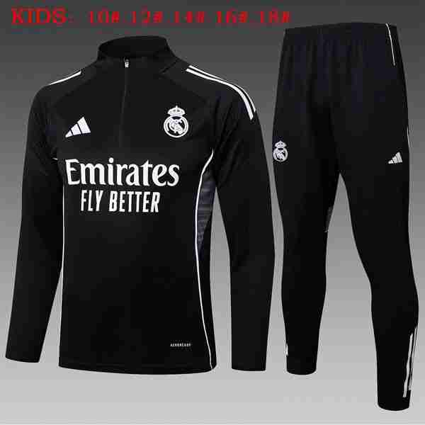 Ninos Sudadera De Training Real Madrid 2025-2026 Negro 6 Felpa Allenamento Bambino Real Madrid 2025 2026 Nero Bianco