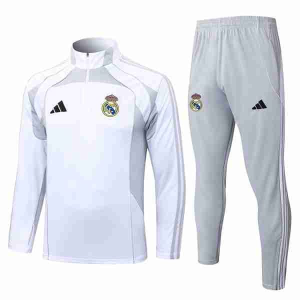 Sudadera De Training Real Madrid 2025-2026 Blanco 6 Felpa Allenamento Real Madrid 2025 2026 Grigio Bianco