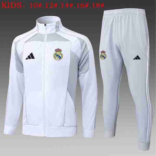 Ninos Chandal Real Madrid 2025-2026 Blanco 8 Tute Calcio Bambino Real Madrid 2025 2026 Bianco Grigio