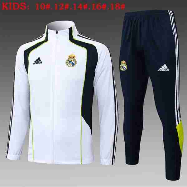 Ninos Chandal Real Madrid 2025-2026 Blanco 4 Tute Calcio Bambino Real Madrid 2025 2026 Bianco Nero