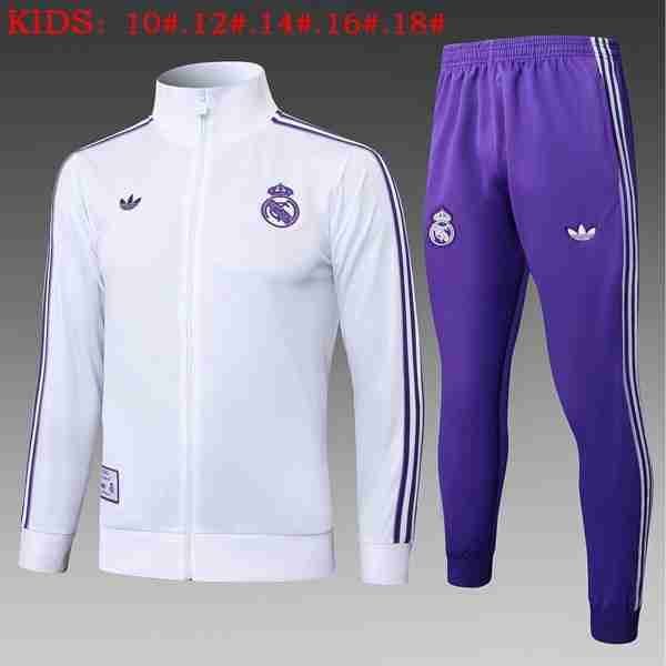 Ninos Chandal Real Madrid 2025-2026 Blanco 7 Tute Calcio Bambino Real Madrid 2025 2026 Bianco Porpora
